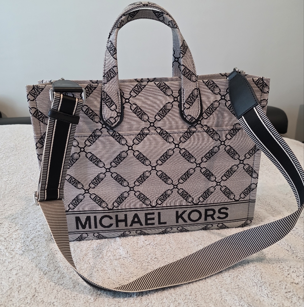 Michael Kors Black and Grey Monogram Tote And Matching Wallet